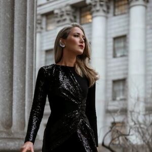 Prabal Gurung Black Sequin Long Sleeve Dress